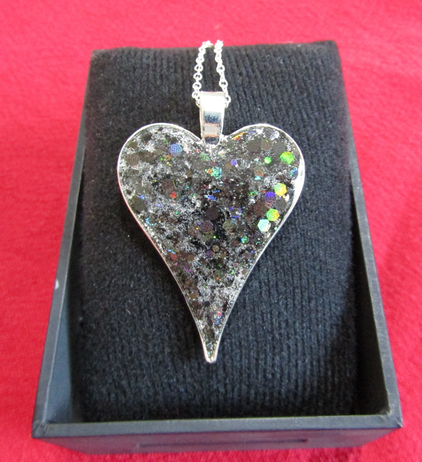 Large Elongated Heart Pendant in Holographic Black