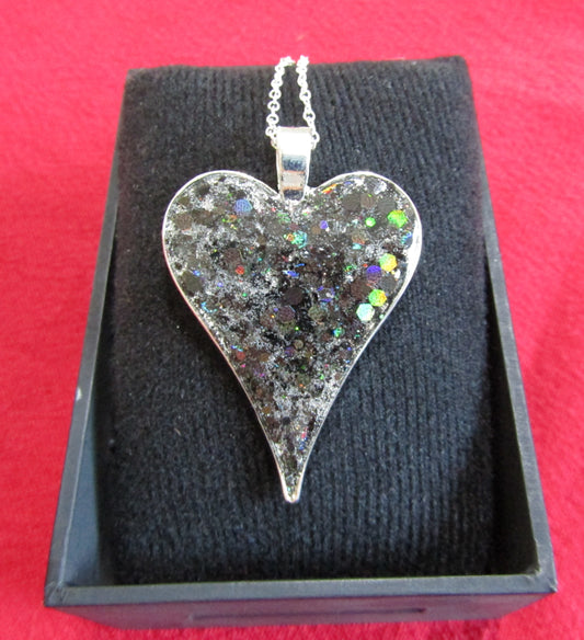Large Elongated Heart Pendant in Holographic Black