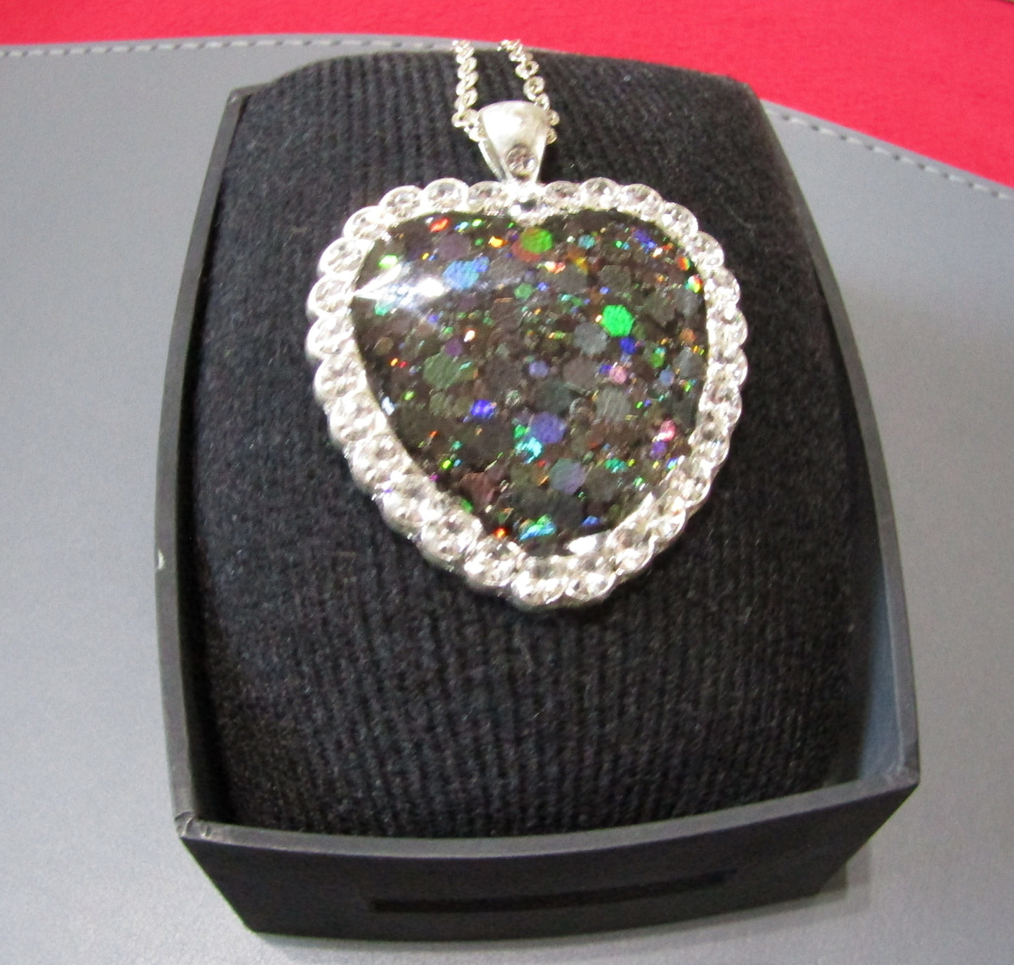Medium Heart Pendant with Holographic Black Glitter