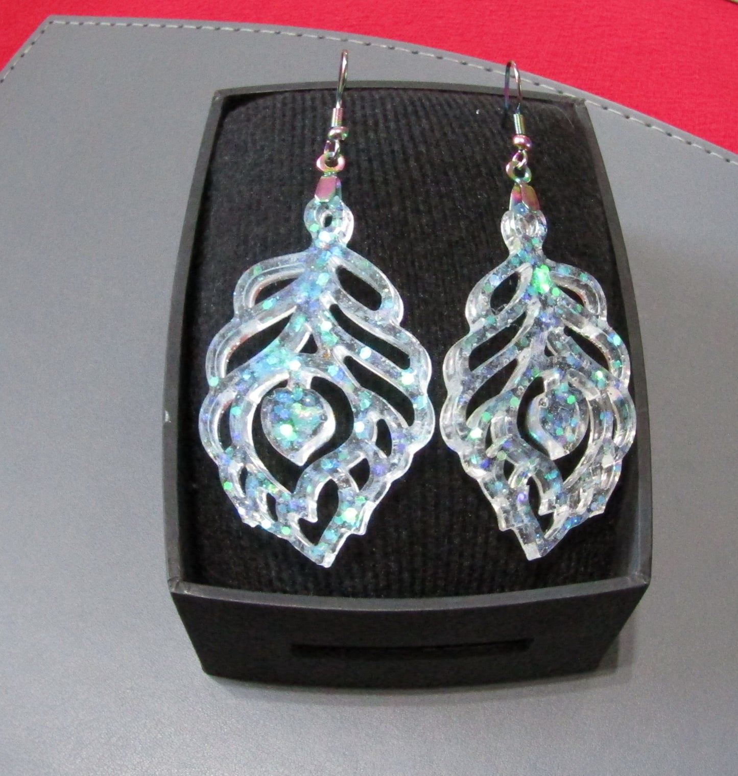 Clear Holographic Swirl Bauble Drop Earrings