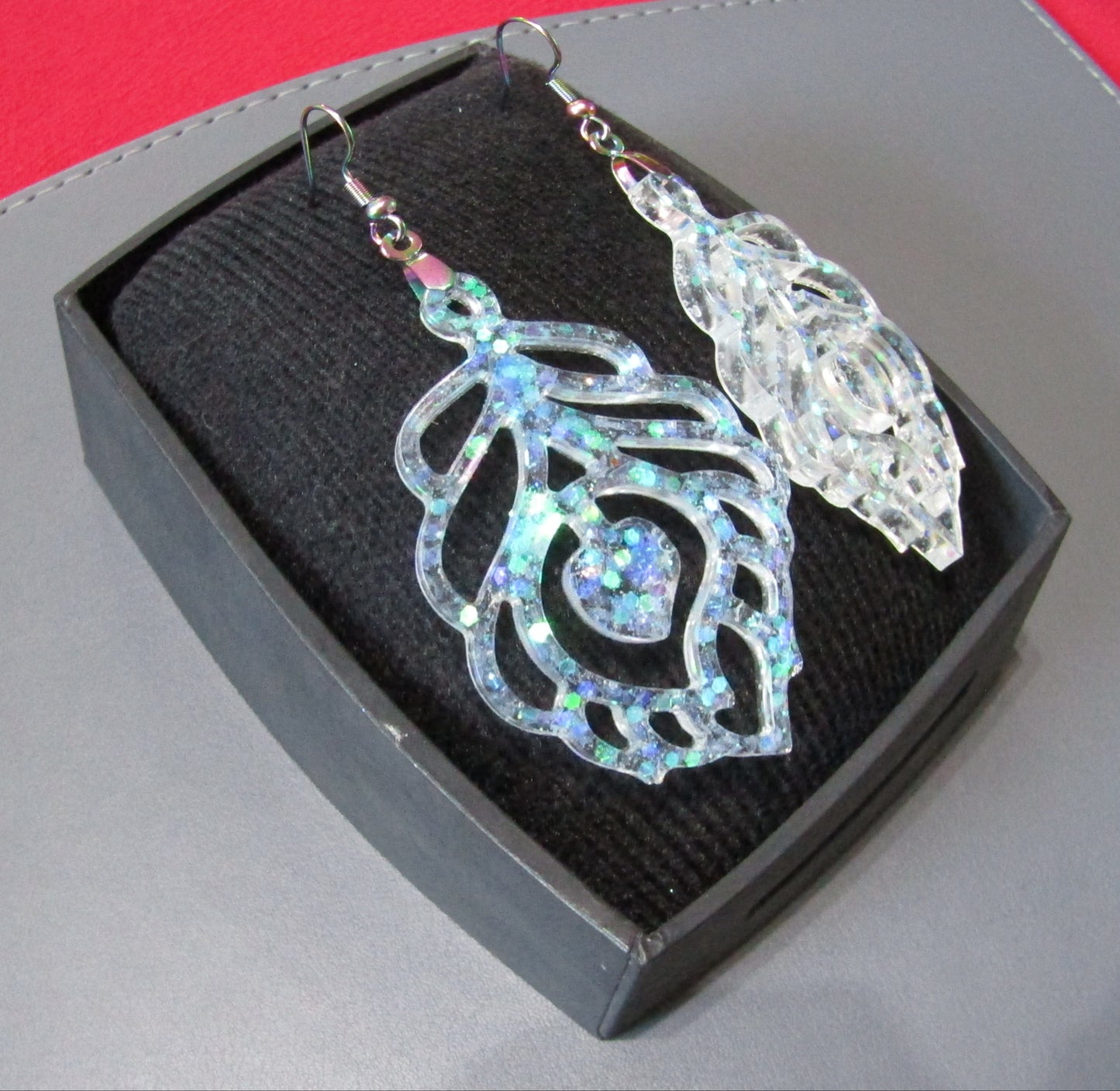 Clear Holographic Swirl Bauble Drop Earrings