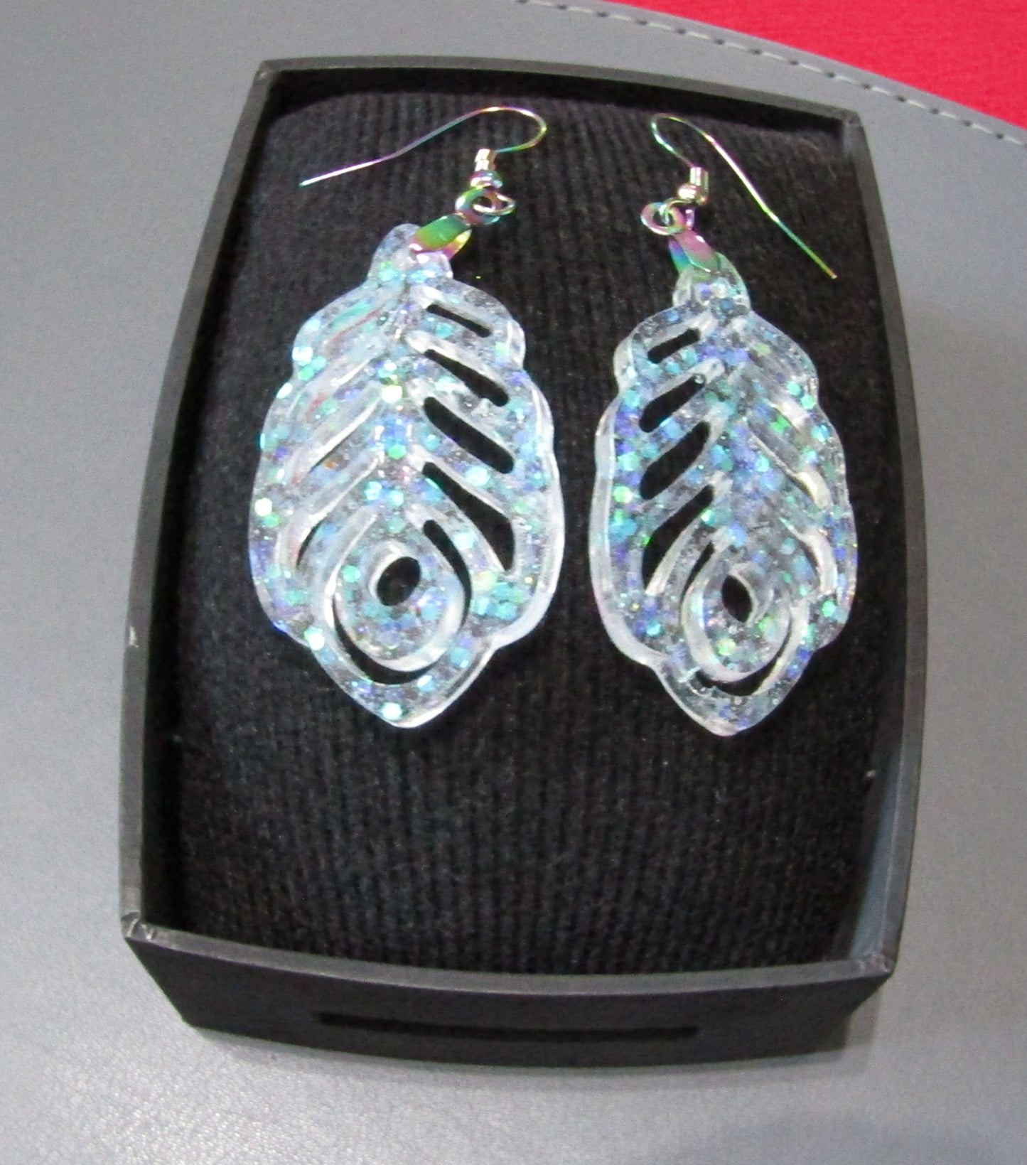 Clear Holographic Peacock Feather Earrings