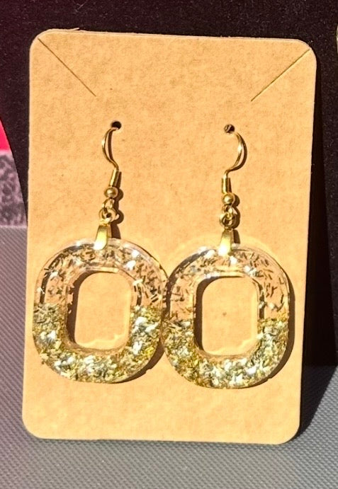Gold Glitter Oval Necklace & Earring Set