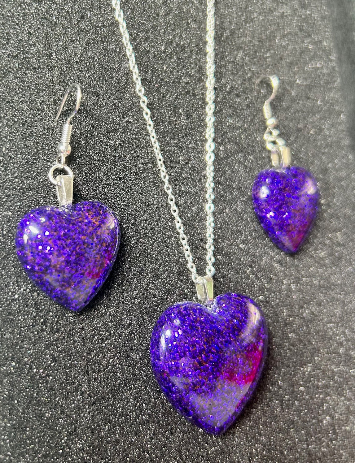 Large Heart Pendant and Earring set - Holographic Purple