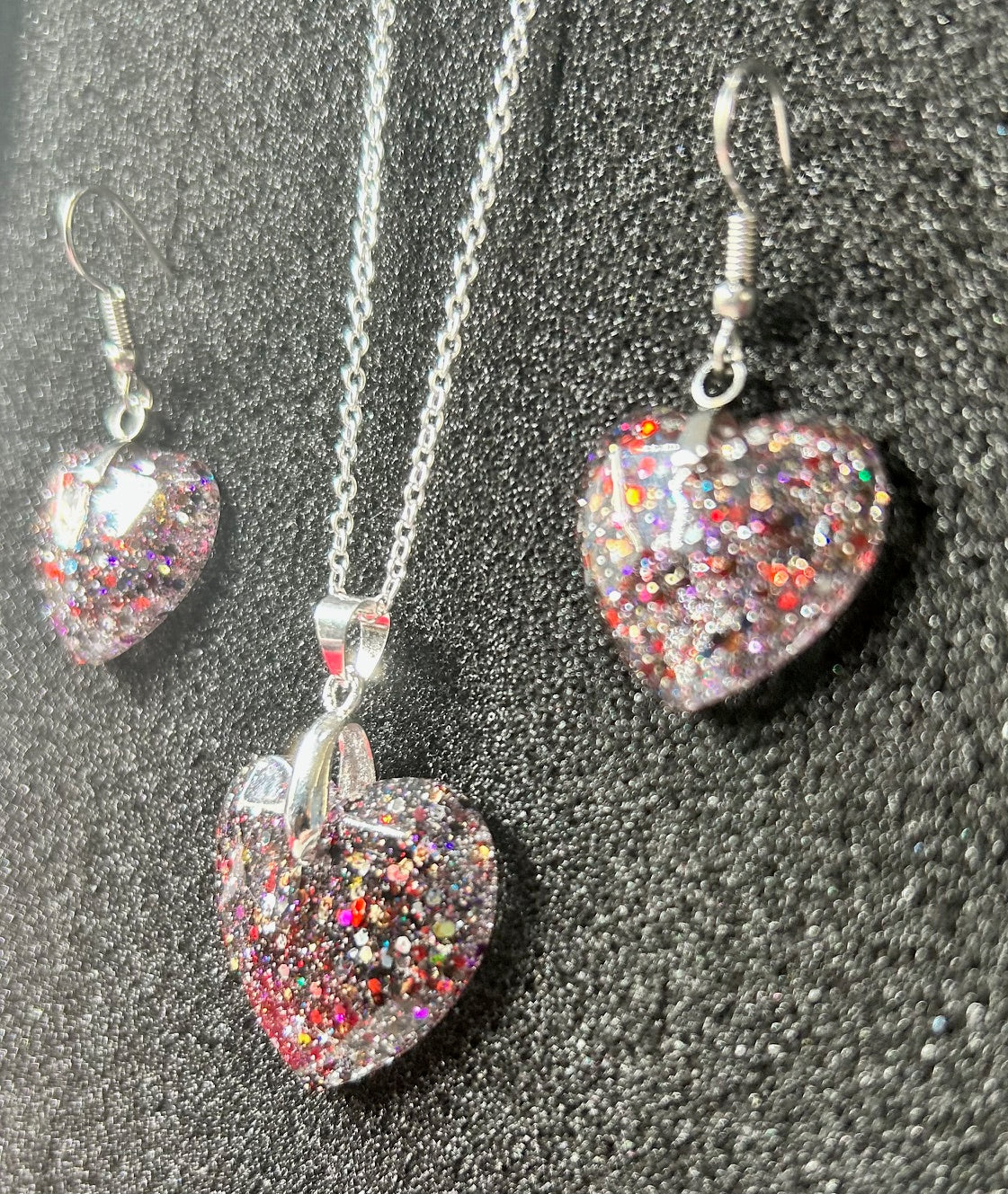 Medium Faceted Heart Pendant and Earring set - Holographic Galaxy