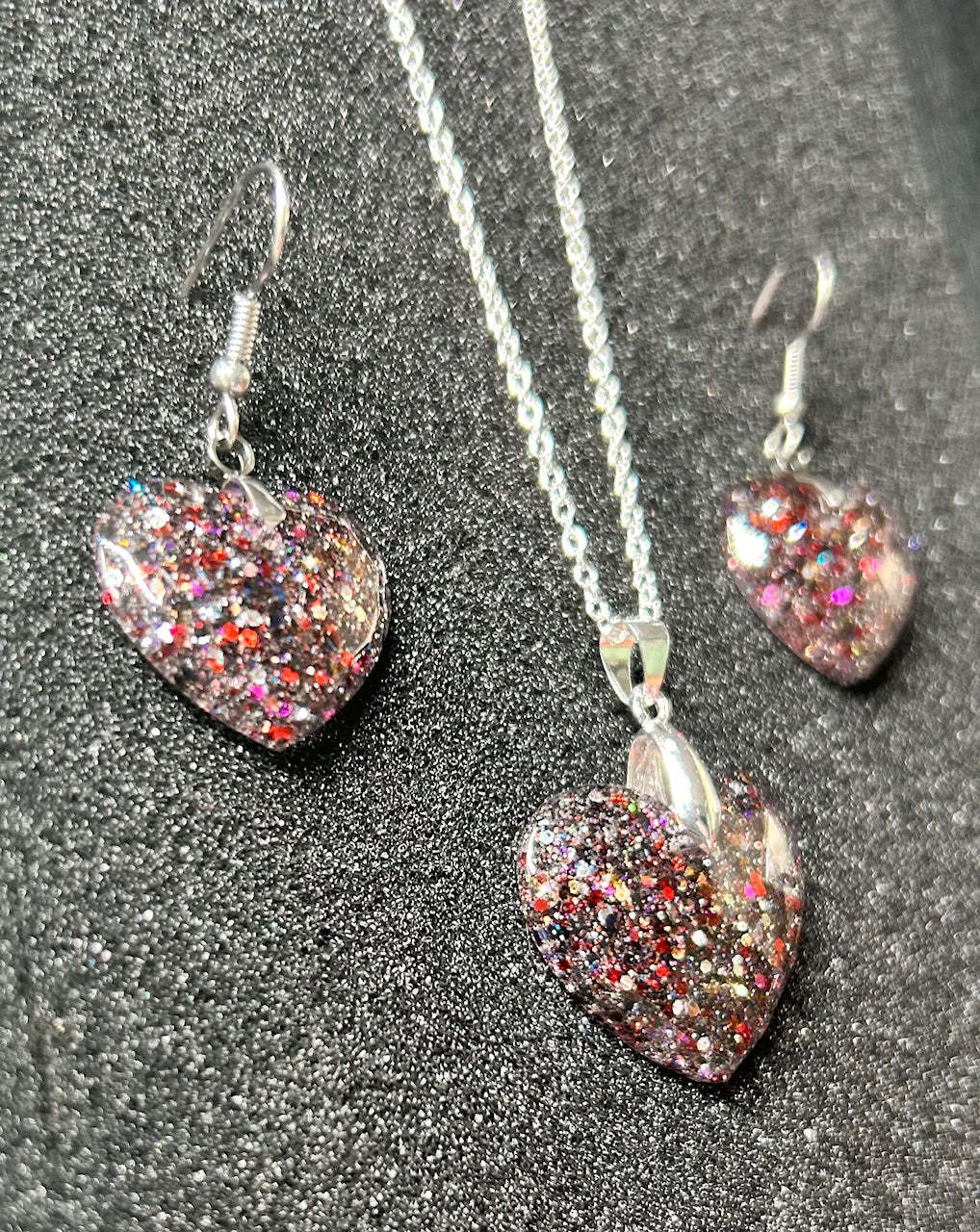 Medium Faceted Heart Pendant and Earring set - Holographic Galaxy