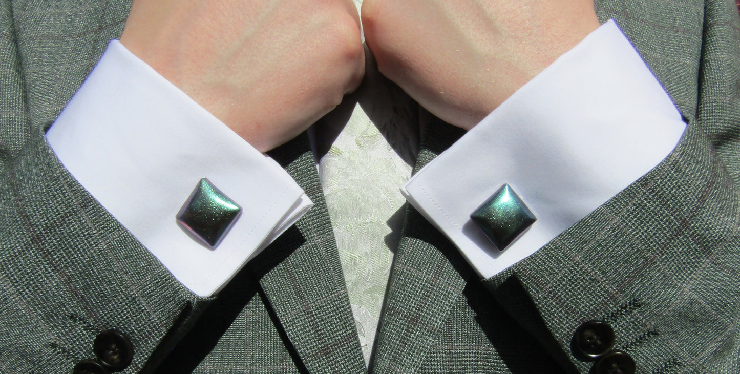 Violet colour-shift square cufflinks