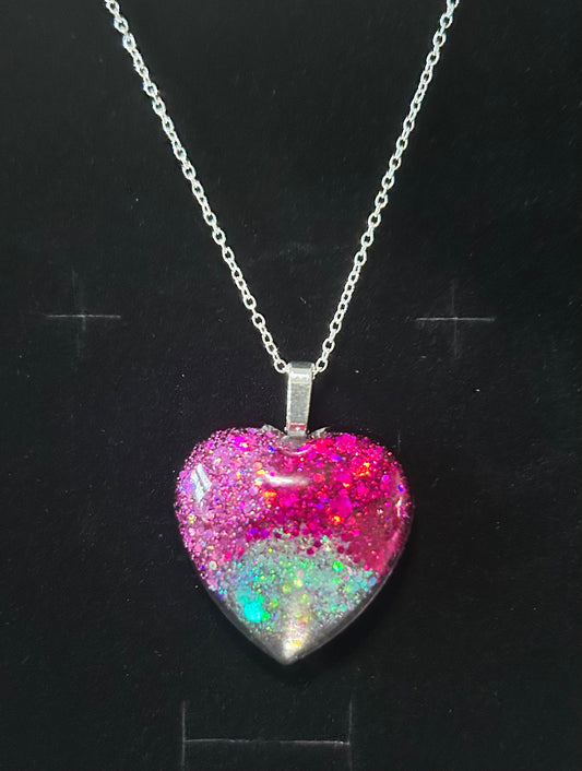 Tri-Glitter Heart Pendant - Pink/Cerise/White