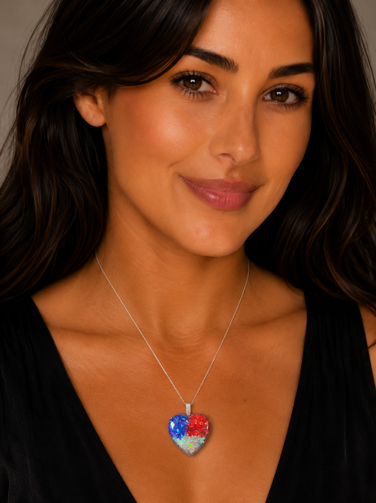 Tri-Glitter Heart Pendant - Red/White/Blue